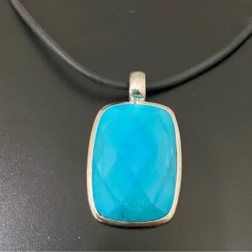 NF 925 Sterling Silver Faceted Pendant Black Rubber Cord 16” Necklace 16g. Blue - Image 6