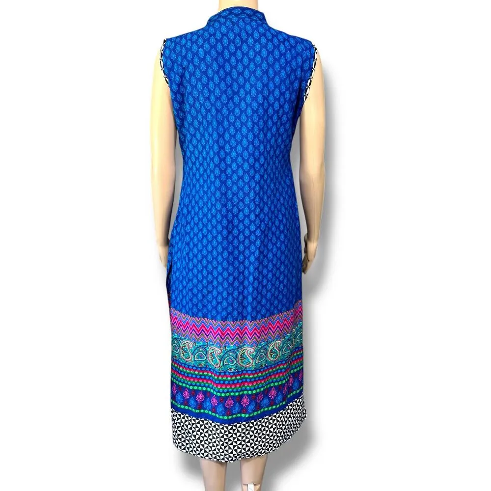 Boutique Womens Tunic Top Dress Brightly Colored Geo Print Midi Side Slits Large - Image 5