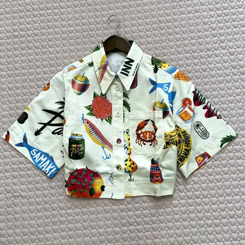 NWOT ALEMAIS x Alan Berry Rhys Samaki Cropped Organic Cotton Shirt Women's Sz 8 - Image 4