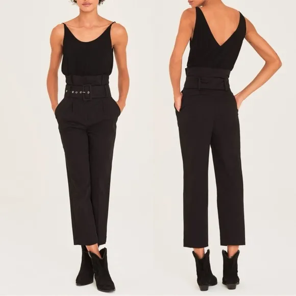 Anthropologie ba&sh Khol Paper Bag Belted Trousers Pants in Black Size Large - Image 2