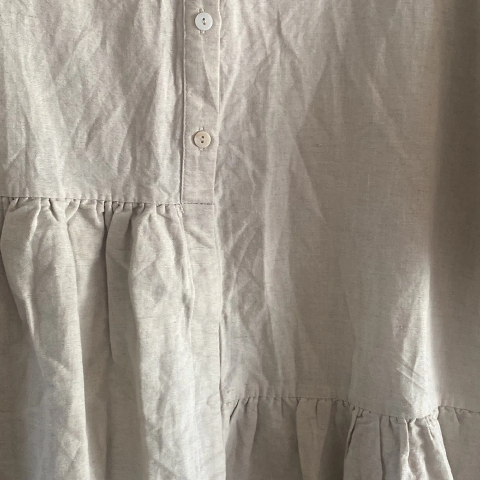 Petal + Pup Womens 14 Tan Linen Tiered mini Dress Oversized Lagom Clean Girl - Image 6