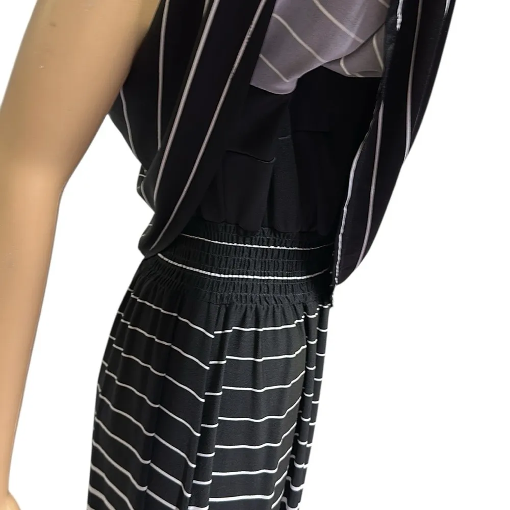 Sabrina Lauren Black White Striped Sleeveless Layered Midi Maxi Dress Womens XL - Image 9