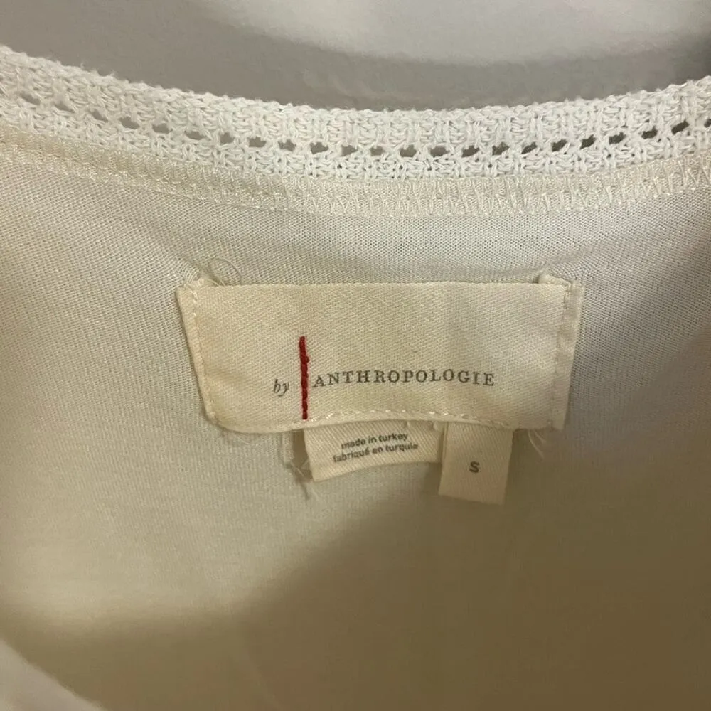 Anthropologie Ruffled Pointelle Knit Mini Dress Square Neck Ivory Cream Womens S - Image 6