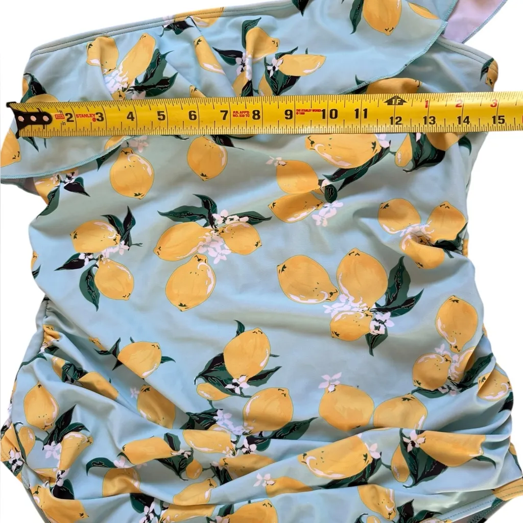 Lemon Print One Piece Maternity Swimsuit One Shoulder Built In Bra Womens Large Blue Size undefined - Image 8