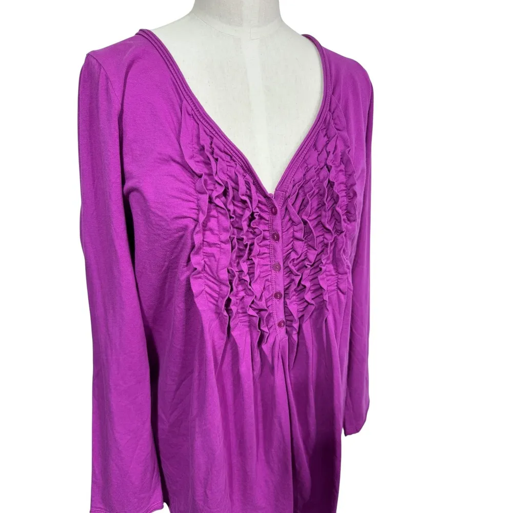 Lane Bryant Purple Ruffle Front V-Neck Blouse Long Sleeve Stretchy Women's 14/16 - Image 5