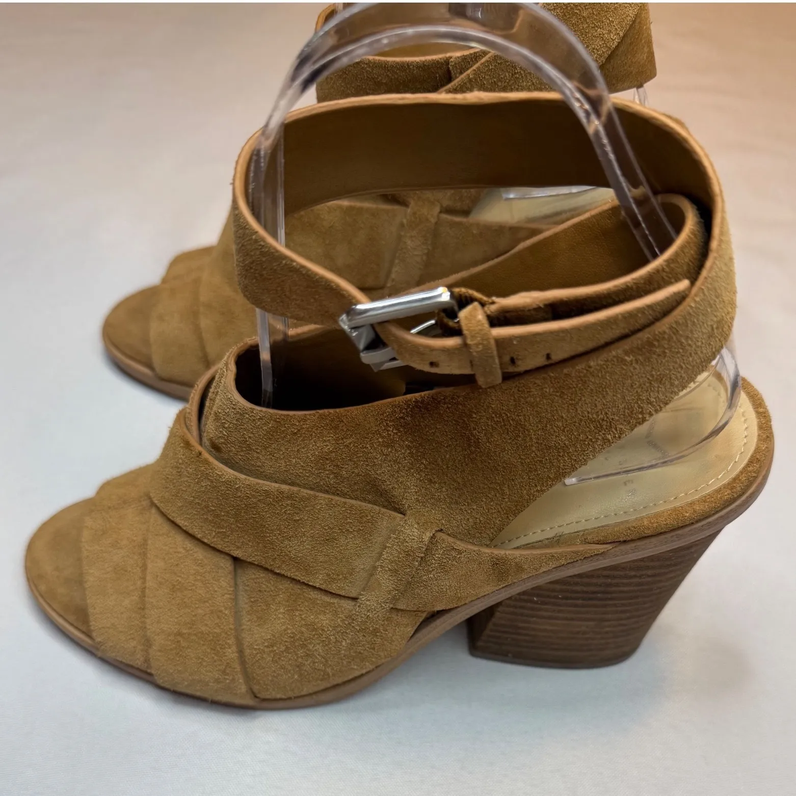 Marc Fisher Brown Suede Sandals Ankle Strap Block Heel Tan Women's Shoes Size 8 - Image 7