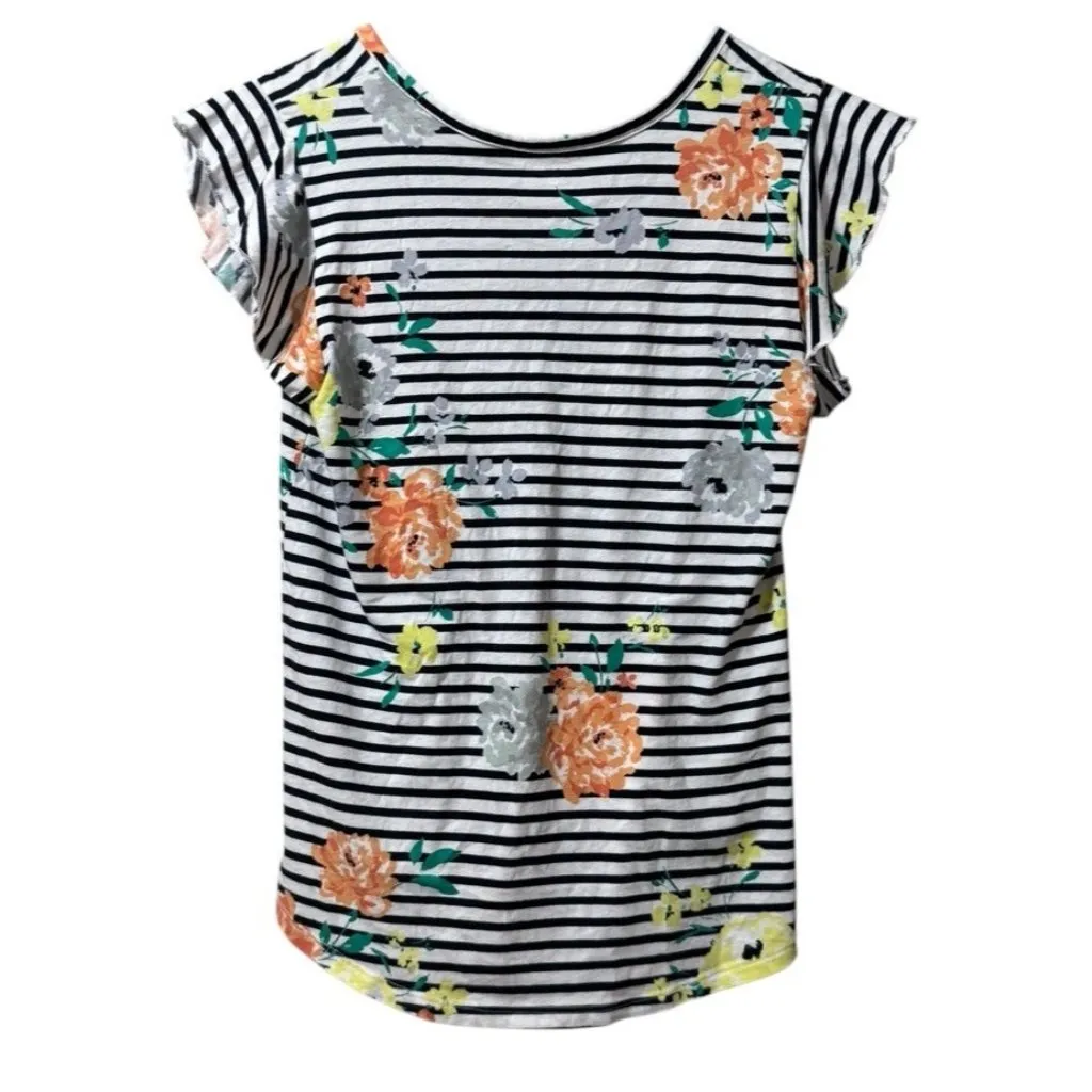 LOFT Floral Short Sleeve Shirt Size‎ XS Ruffle Sleeve Lightweight Casual Outdoor - Image 2