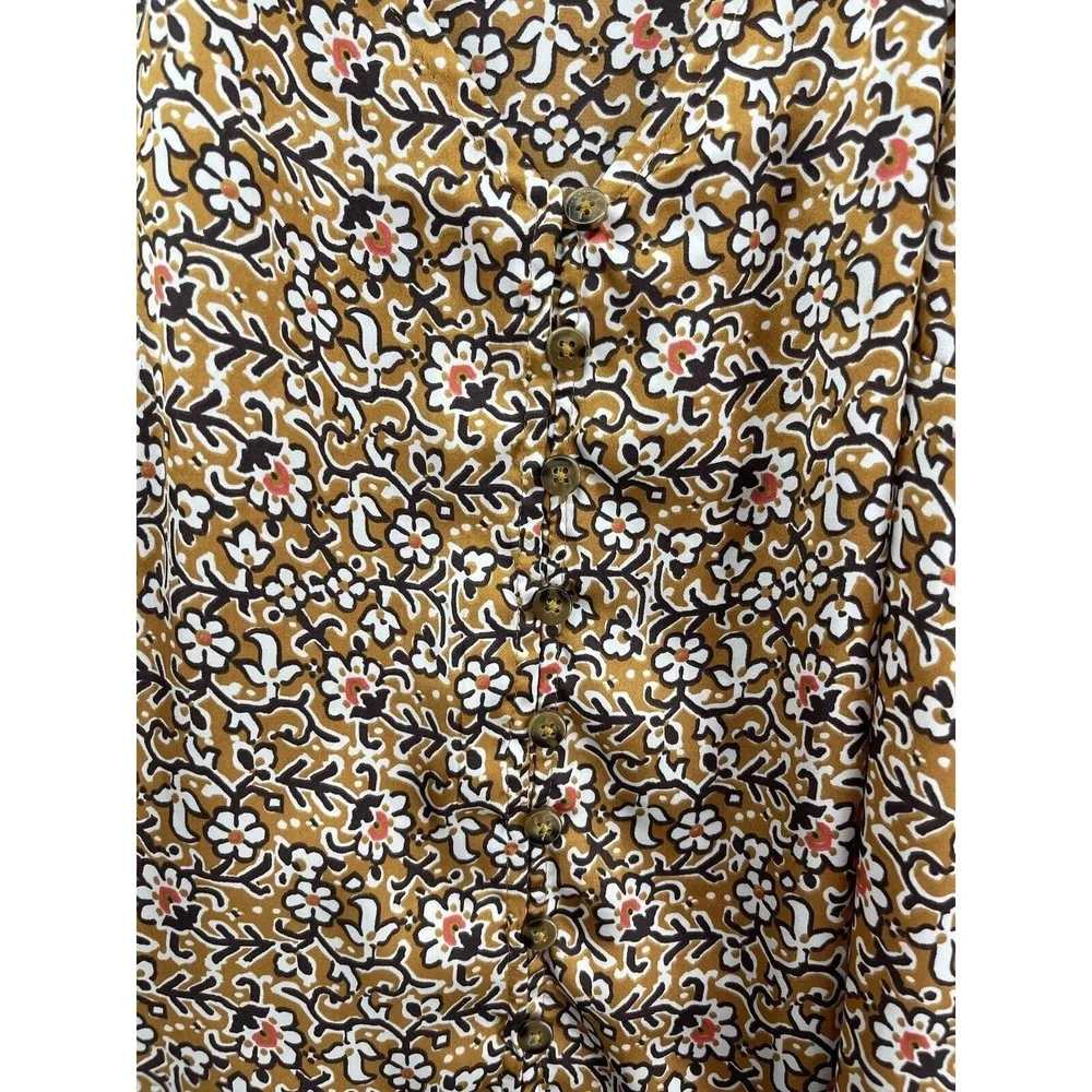 Maeve Anthropologie Women's Blouse Floral Button Down Size 2 Brown Relaxed - Image 3
