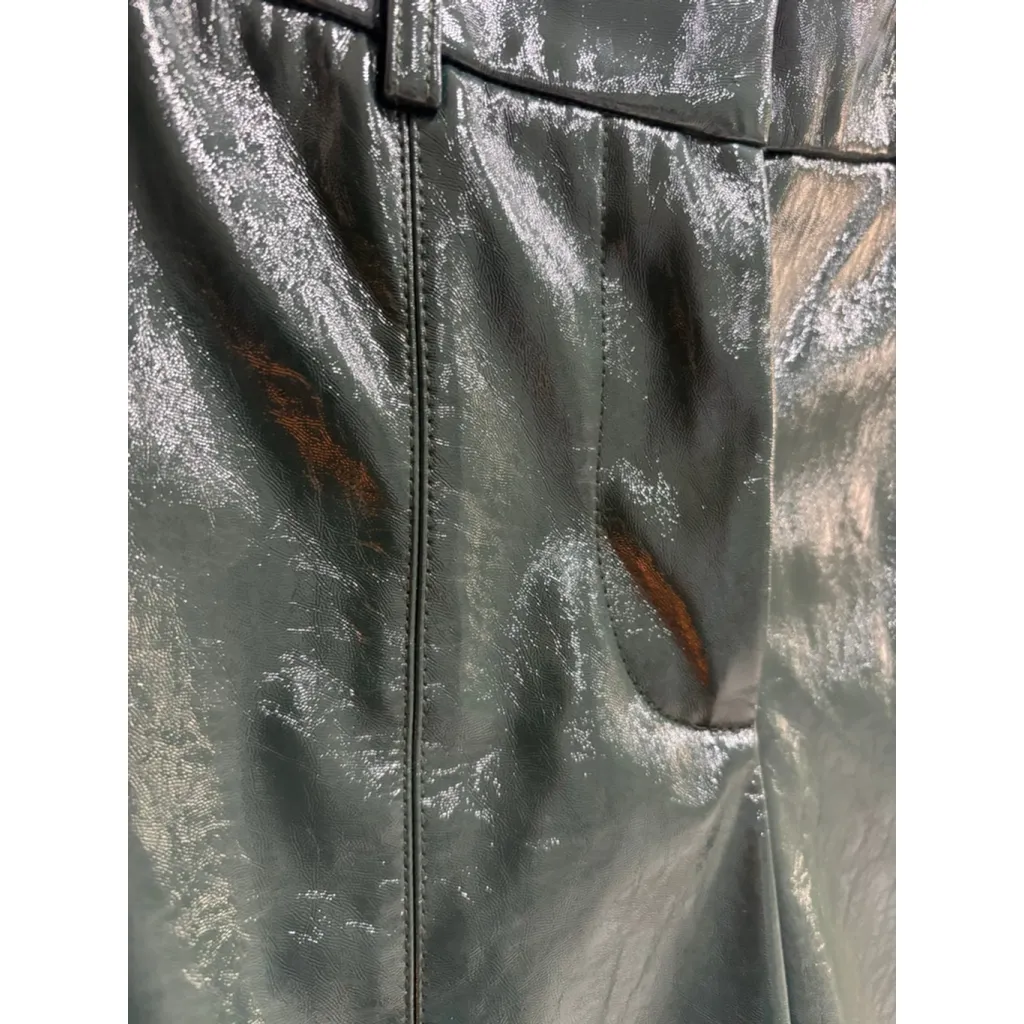 7 For All Mankind Green Faux Patent Leather Wide Leg Pants Woman’s Small - Image 3