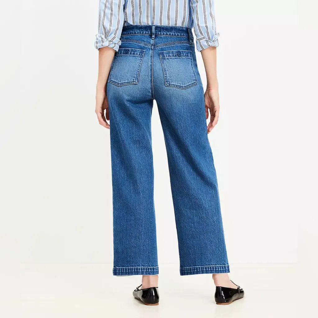 Sailor High Rise Wide Leg Crop Jeans in Vintage Indigo Blue Patch Pocket Size 12 - Image 5