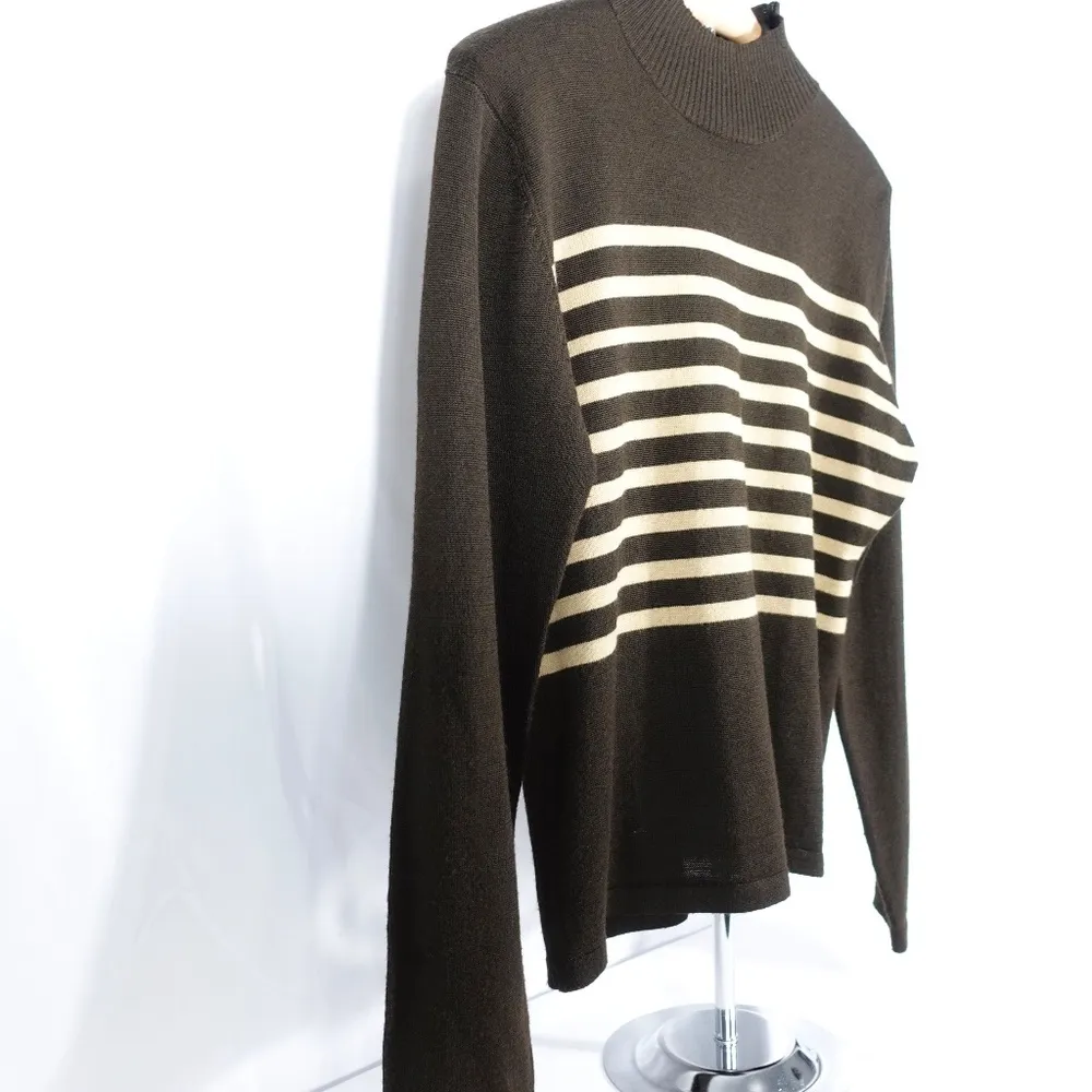 Women's | Harve Benard | Brown Tan Striped Mock Neck Sweater - Image 3