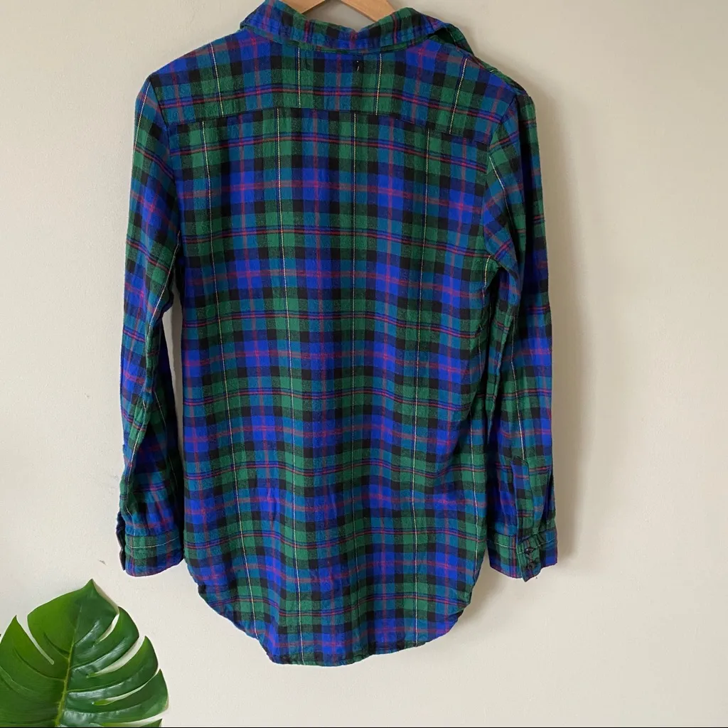 Derek Heart Plaid Flannel Button Down Shirt Blue & Green Size Medium - Image 5