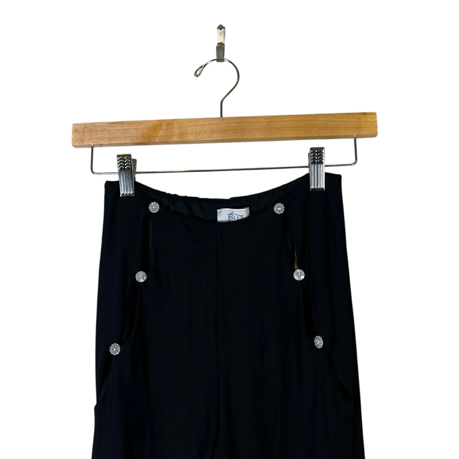 Oh Polly Flared Rhinstone Cutout Pants Womens 4 Black Stretch Sexy Y2K Festival - Image 3