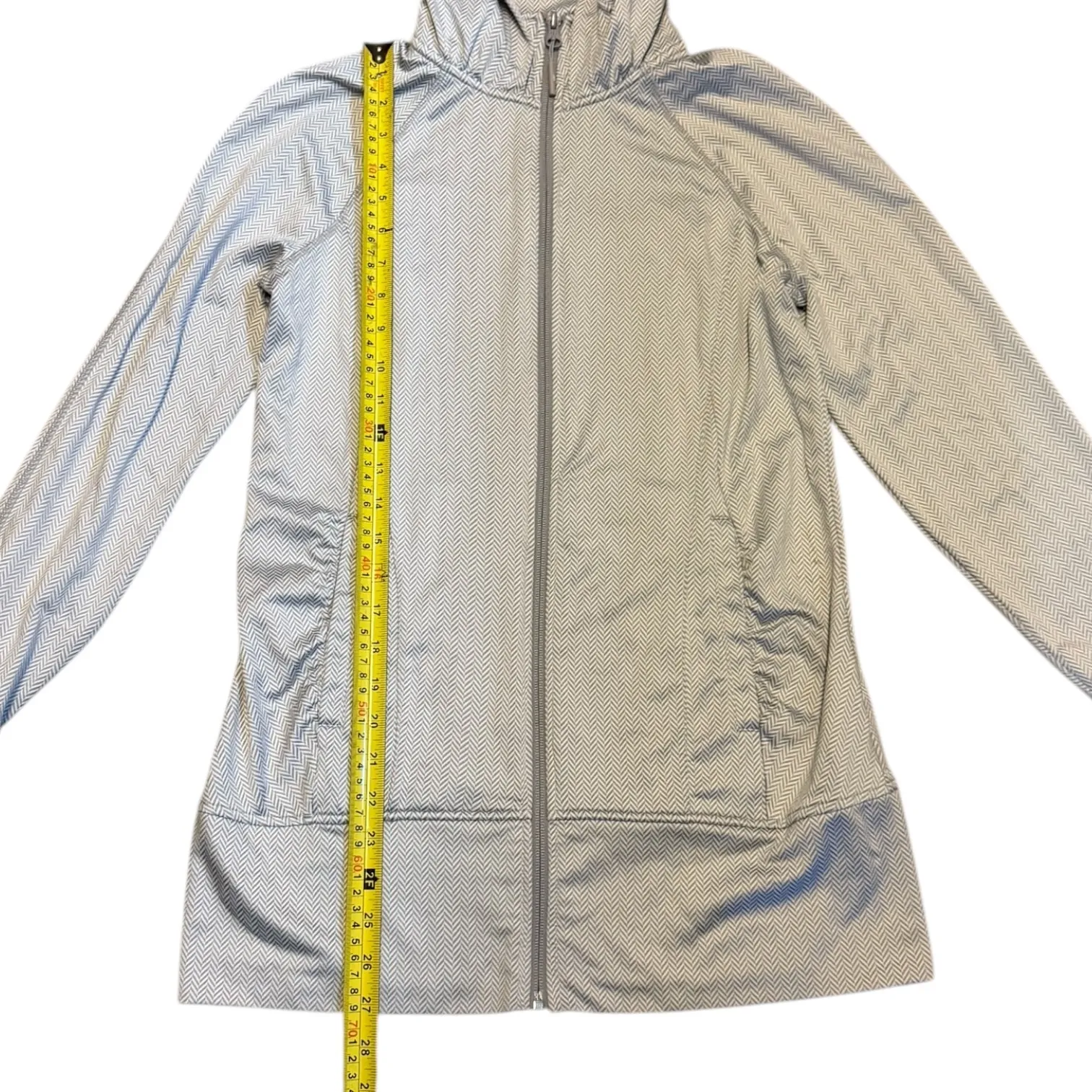 Mondetta White Gray Chevron Yoga Hooded Jacket Size Small EUC - Image 7