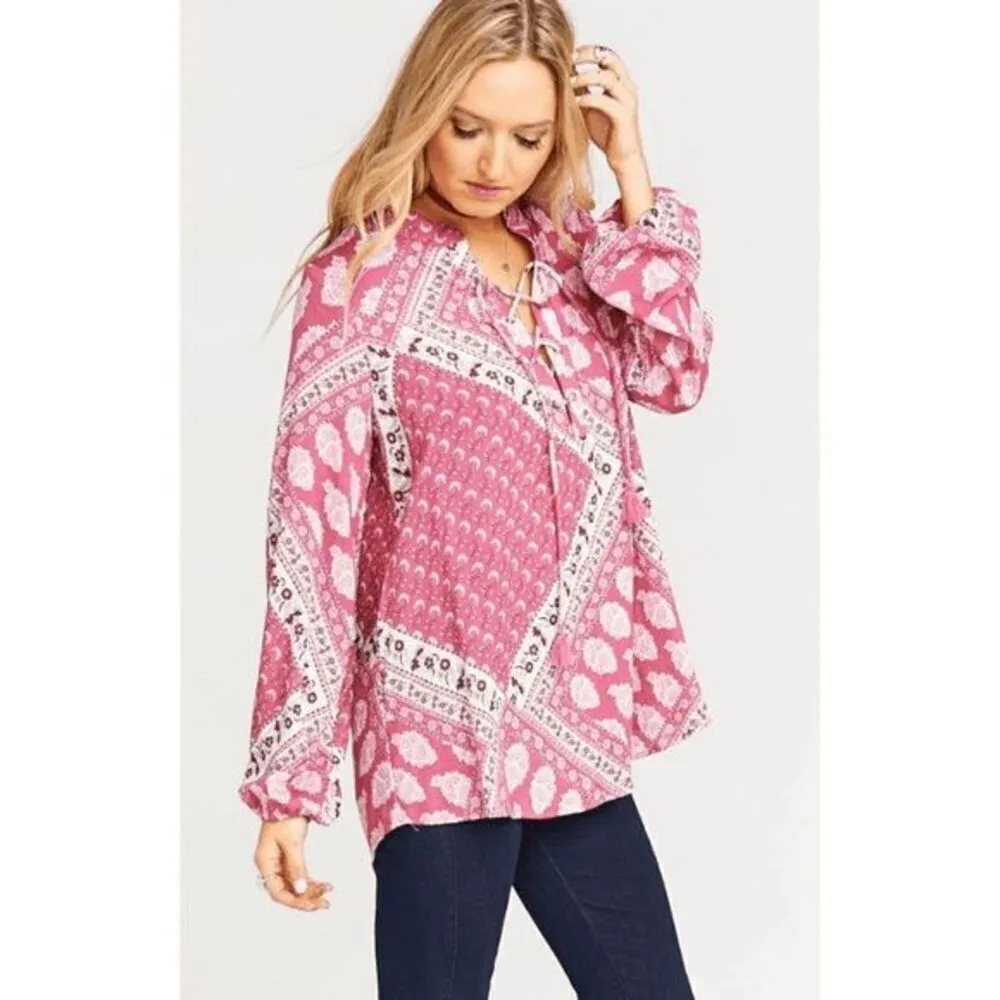 Show Me Your Mumu Thatcher Tie Front Paisley Peasant Top XS - Image 8