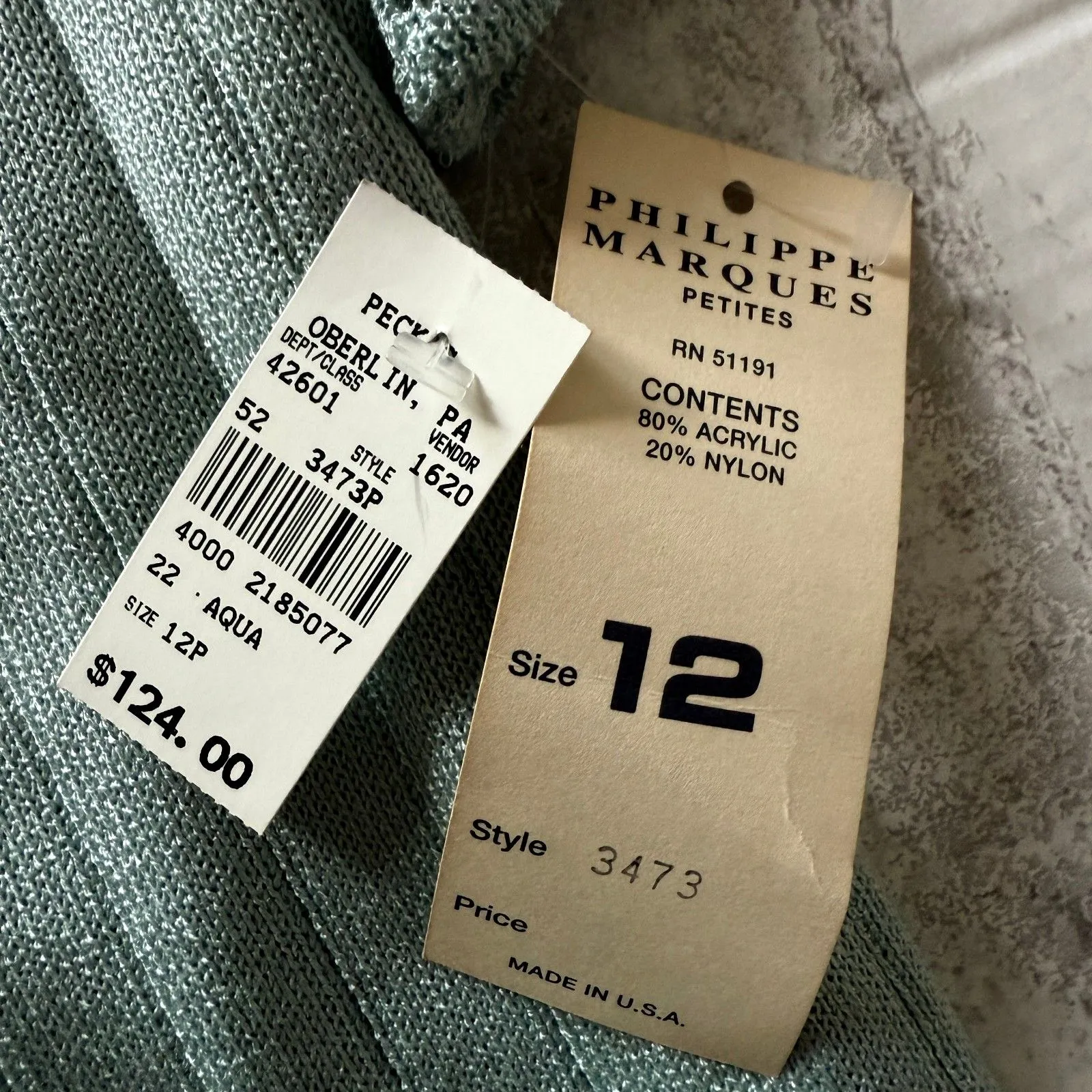 NWT Philippe Marques Petites Aqua Knit Cardigan Skirt Set Rhinestone Midi 12/14P Blue Size undefined - Image 4