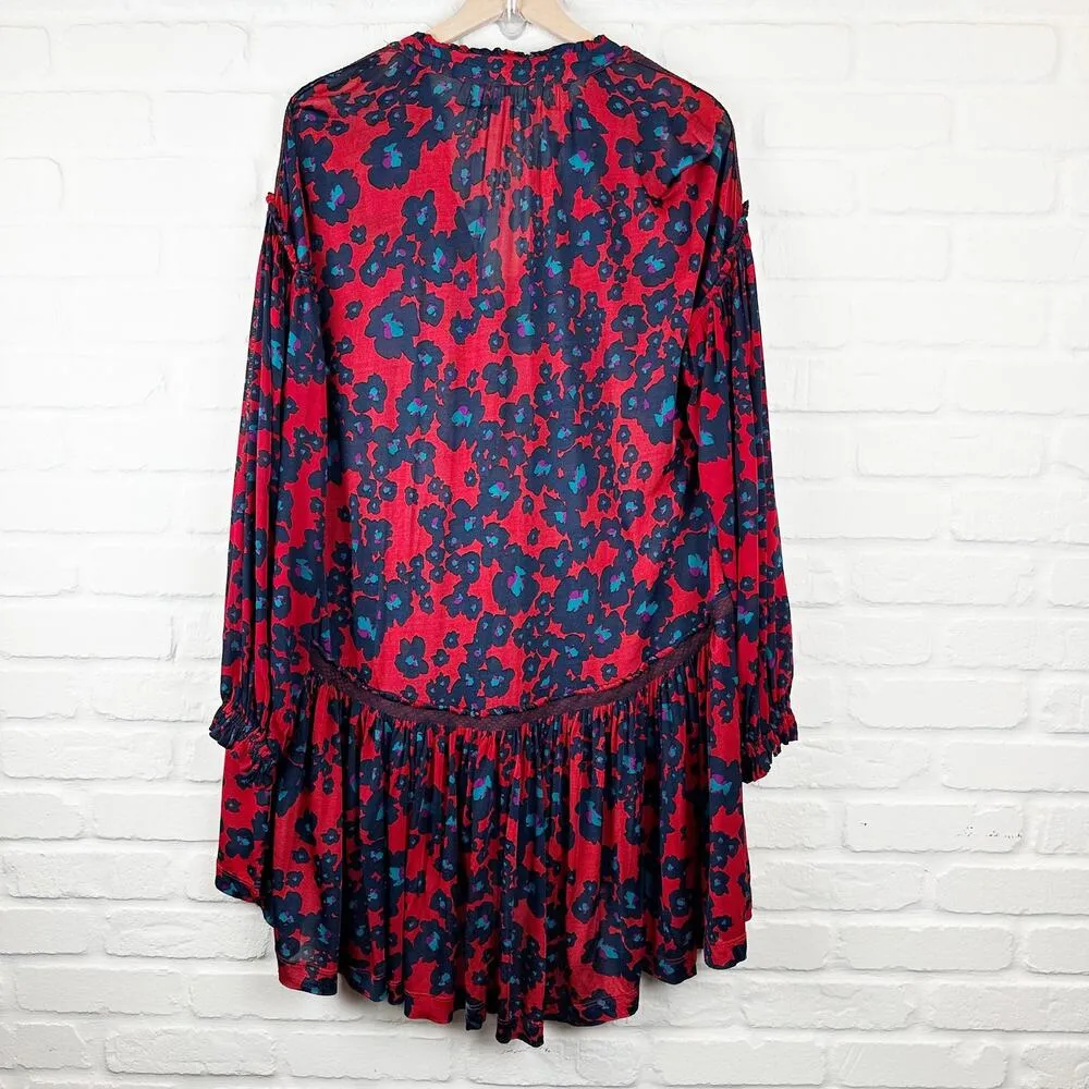 Free People Merlot Combo Love Letter Red & Blue Floral Size Small - Image 2