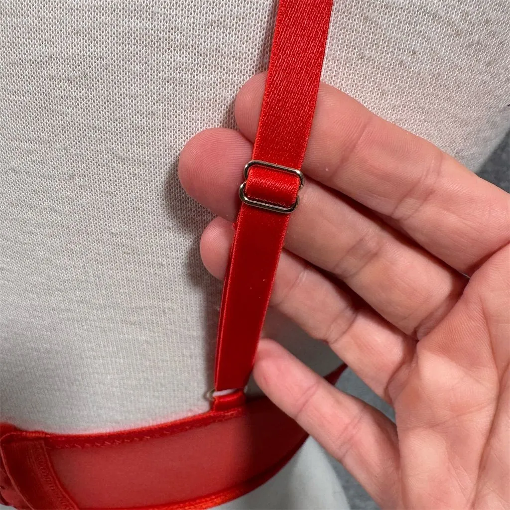 Adore Me Diara Balconette Bra 34C Red Lace Underwire Adjustable Straps - Image 5