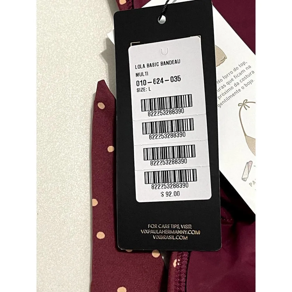 Vix‎ Paula Hermanny Lola Polka Dot Basic Bandeau Large Strapless Bikini Swim Top Red - Image 4