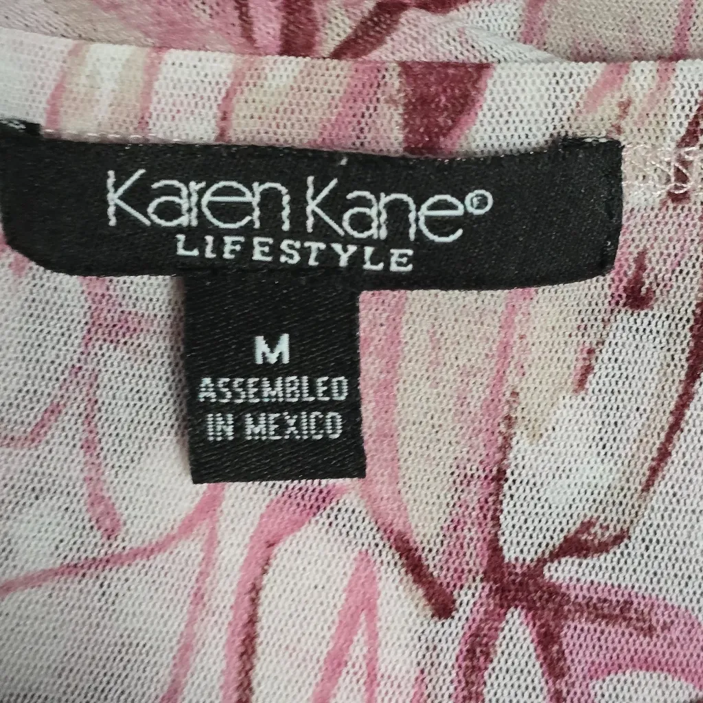 Karen Kane Burgundy Fitted Sheer Floral Top Medium Stretchy Y2K Mesh Feminine - Image 6