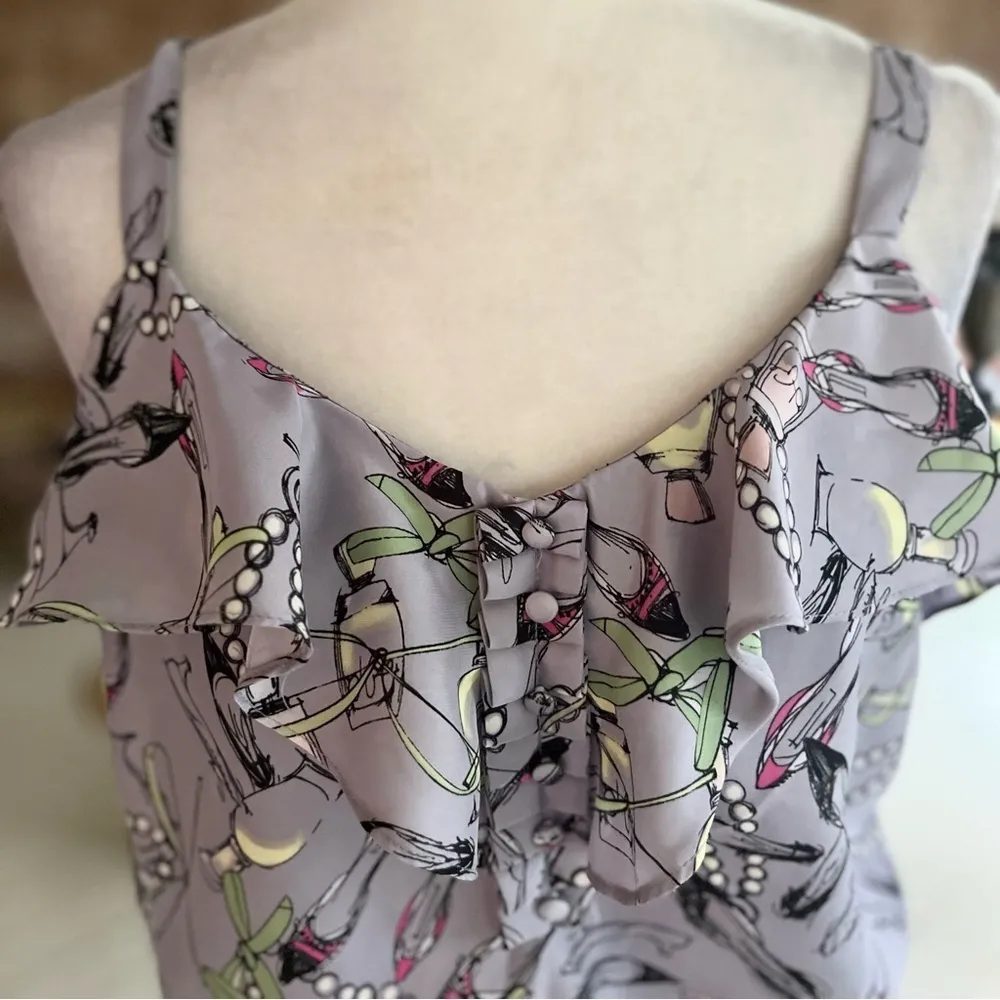 LC Lauren Conrad Top Lavender Peplum Novelty Status Print Sleeveless S Chic Mod - Image 3
