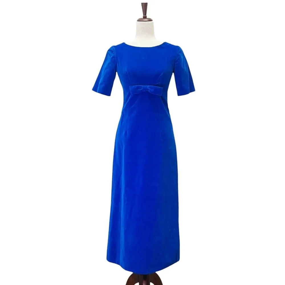Vintage 1960s Handmade Royal Blue Velvet Dress Modern Size 0 Long Evening Gown - Image 3