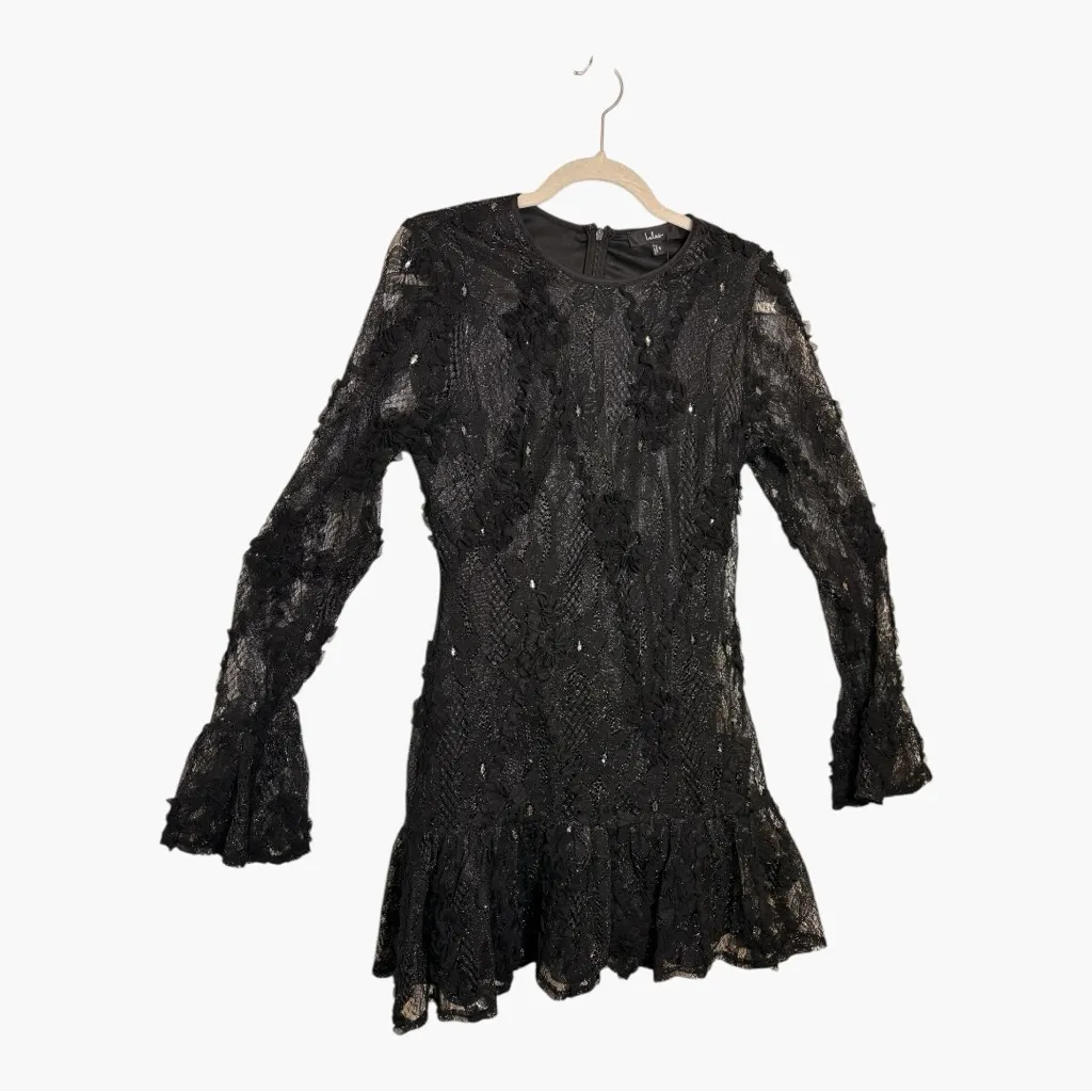 Lulus Darling Era Black Lace Appliqué Ruffled Mini Dress Evening Gothic Small
L - Image 5