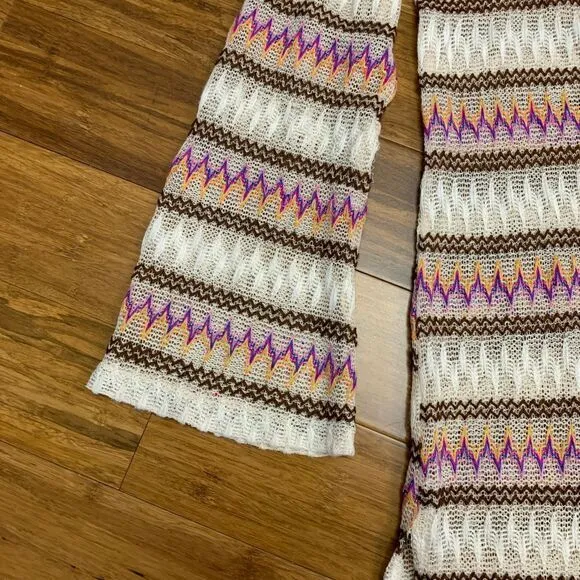 Umgee Cardigan Womens Small White‎ Pink Boho Crochet Knit Long Duster Chevron - Image 2