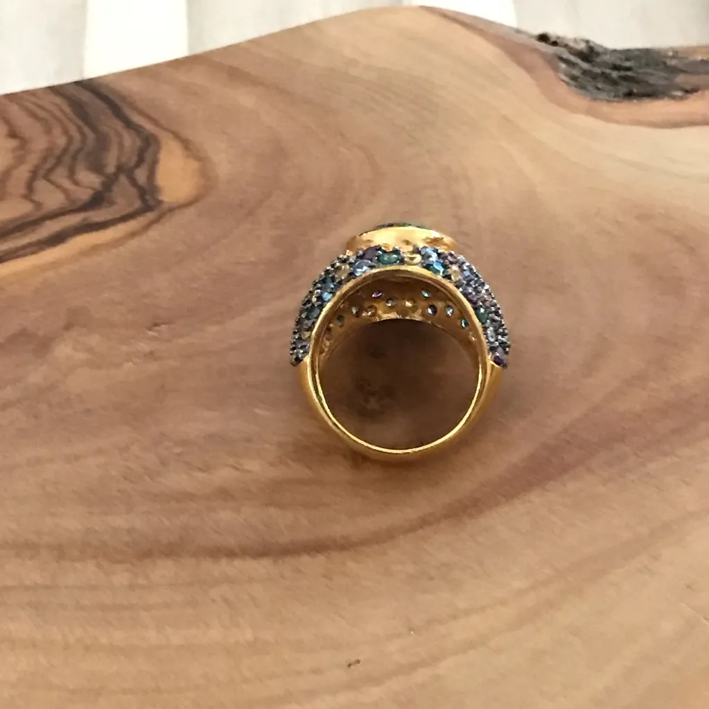 UTC Gold Vermeil Faux Opal Dome Ring Pave Crystals size 5 - Image 5