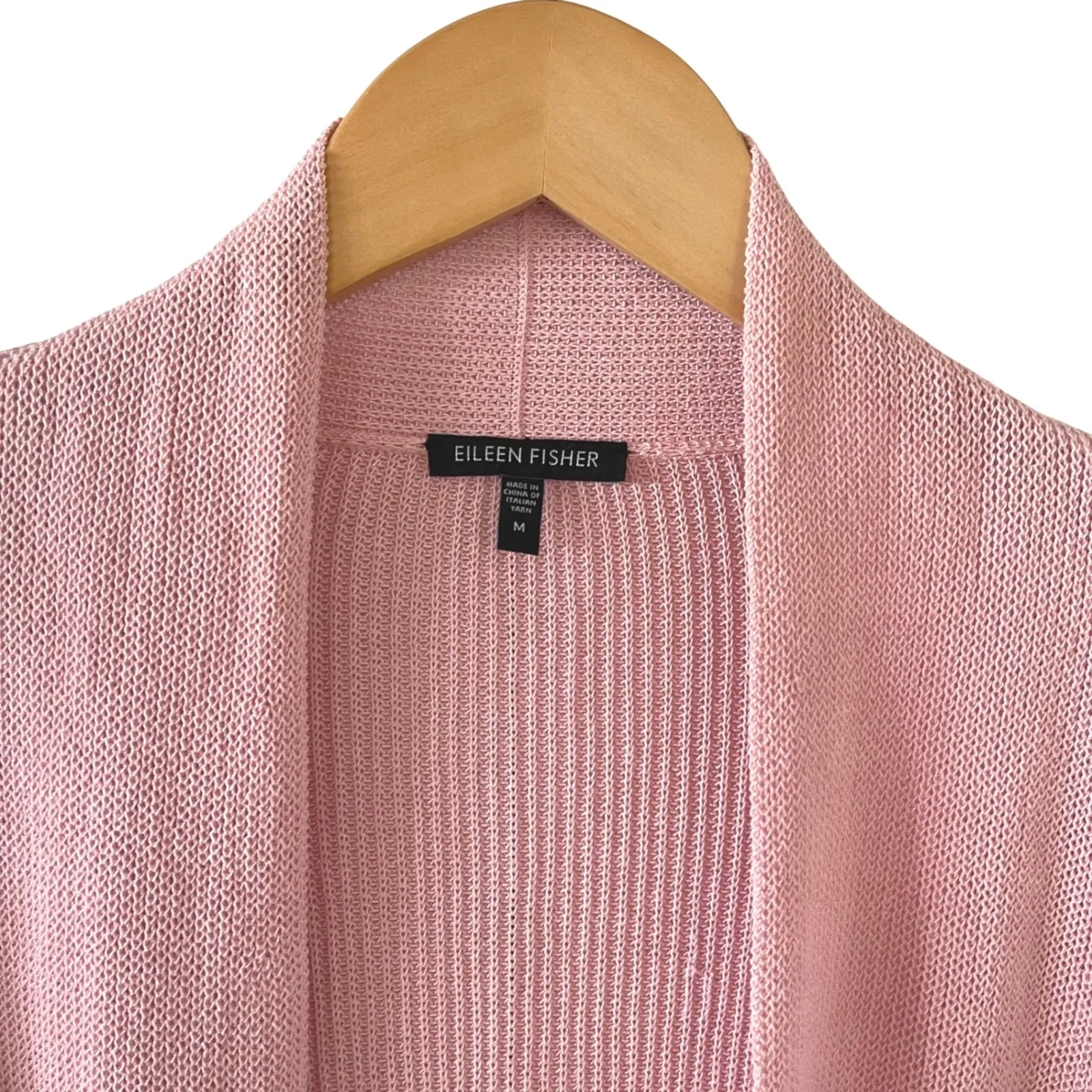 EILEEN FISHER Pink Knit Open Front 
Cardigan Sweater Silk Blend Women Medium - Image 2