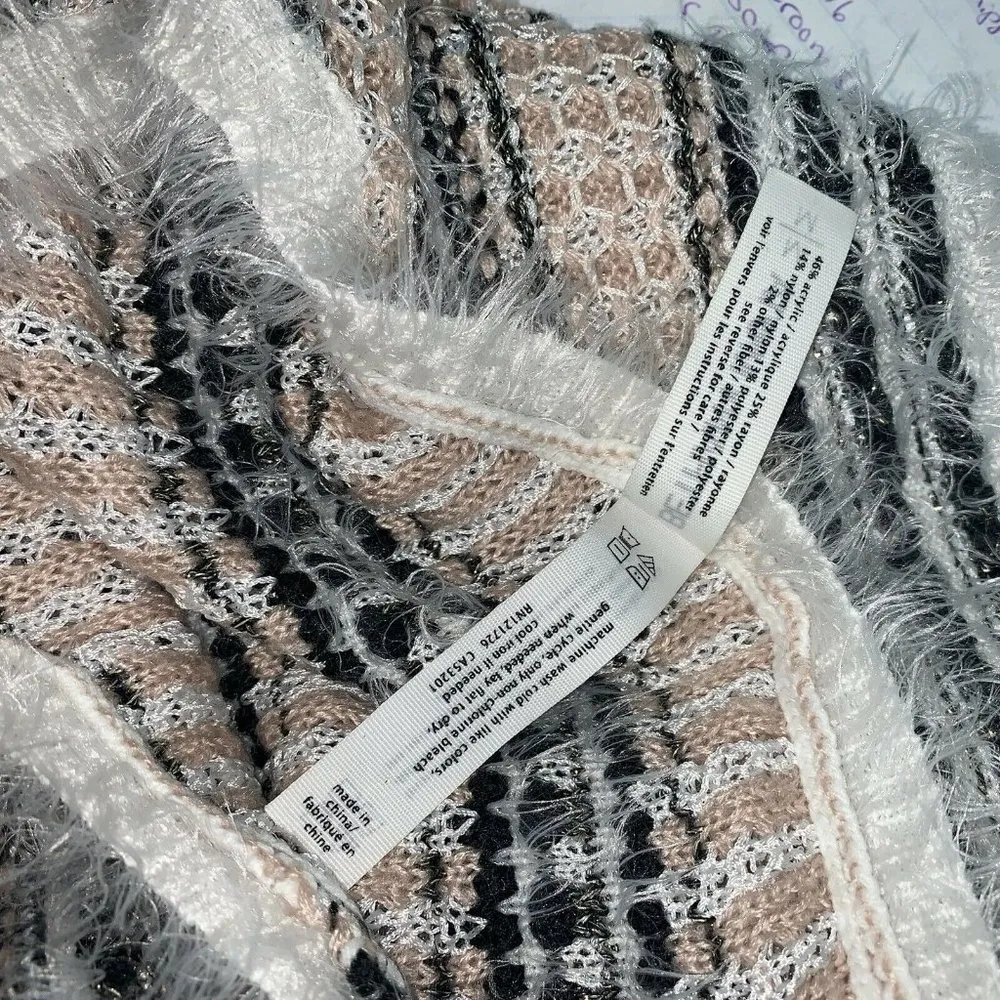 Aeropostale Bethany Mota Womens Fuzzy Knit Sweater Size M Pink Black Gray Stripe - Image 5