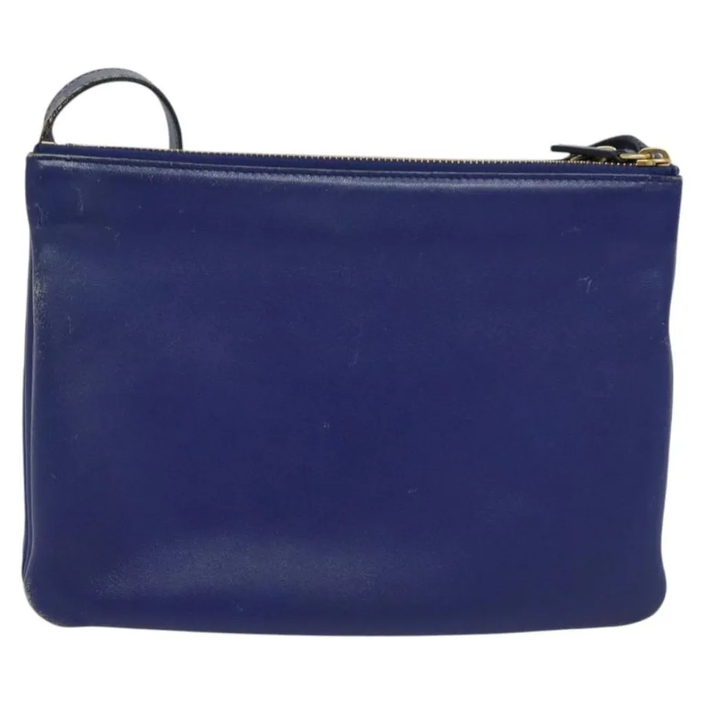  Trio Shoulder Bag Leather Blue Gold Authentic - Image 4