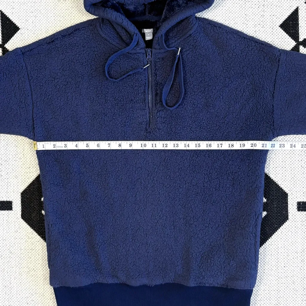 Aerie Cozy Quarter Zip Teddy Sherpa Fleece Pullover Hoodie Navy Blue Medium - Image 3