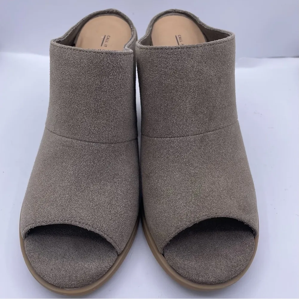 suede peep toe mules stack heeled women’s Size 7.5 Galerassi - Image 6