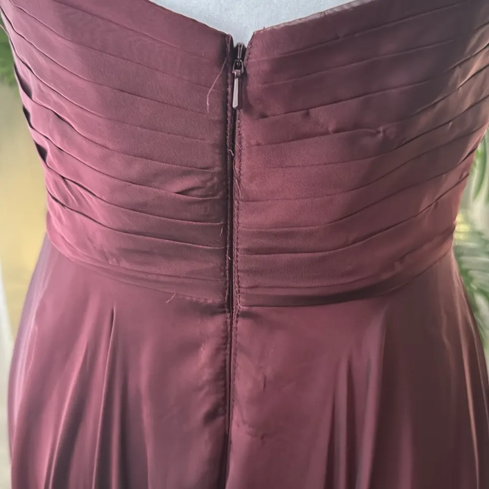 La Femme - 28611 Pleated V-Neck Chiffon High Slit Dress, Wine, Size 2, $448 - Image 10