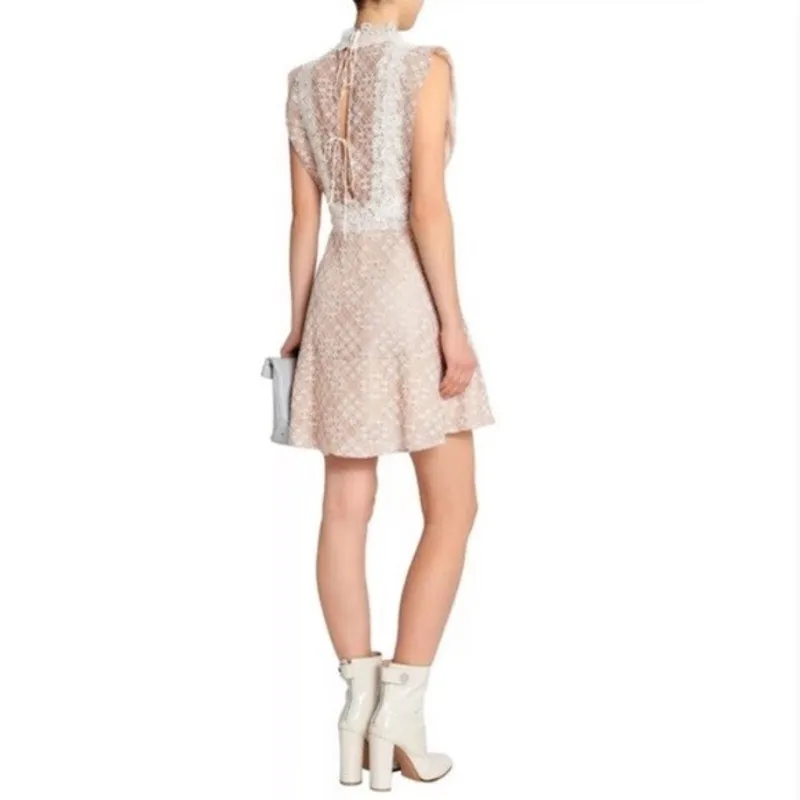 Sandro Paris "Peaches" Lace Mini Dress in Beige/Pink Size 1 (US Small) - Image 3