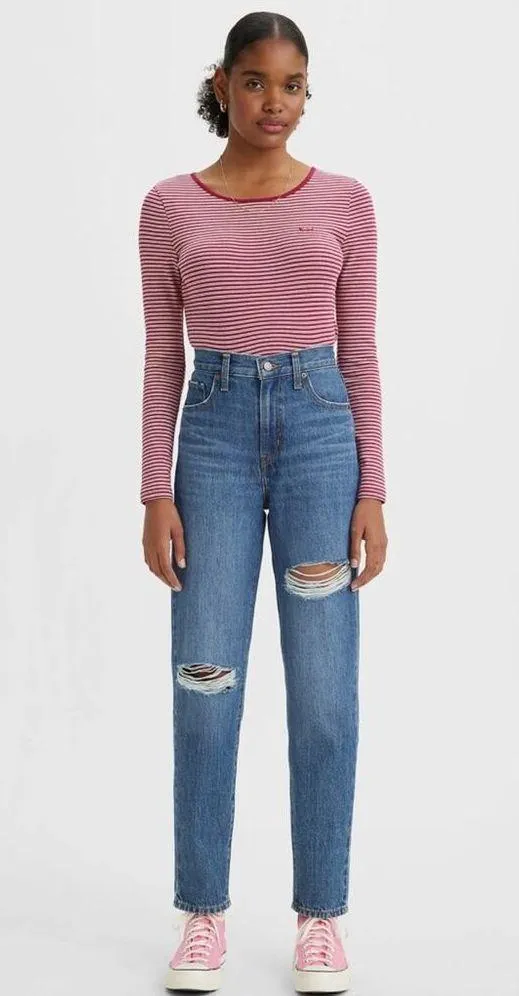 NEW Levi’s Jeans High Waisted Mom Jeans Tapered Straight Leg Distressed Women 29 - Image 2
