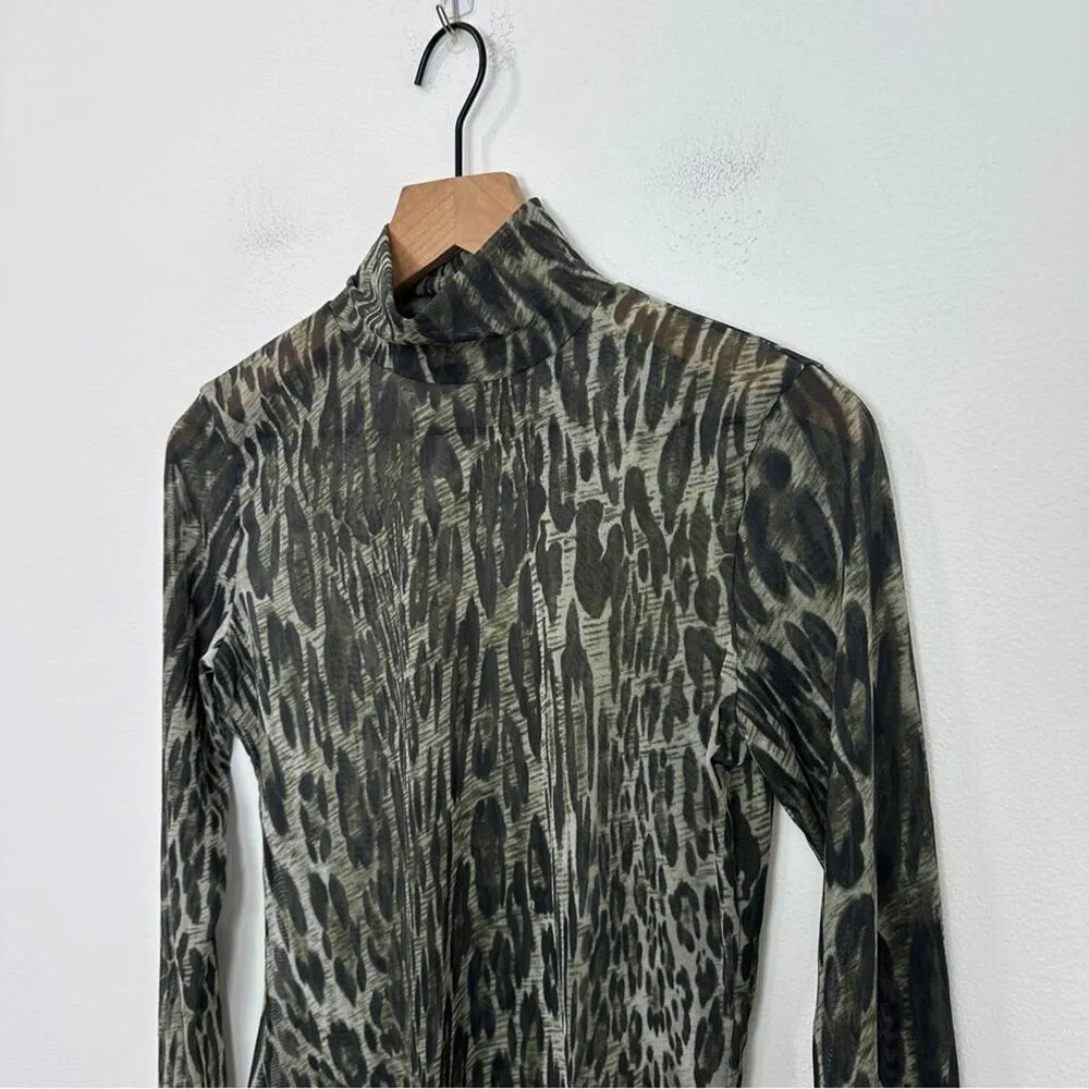 St. John Mesh Mock Turtleneck Top Leopard Animal Print size P / 2 - Image 2