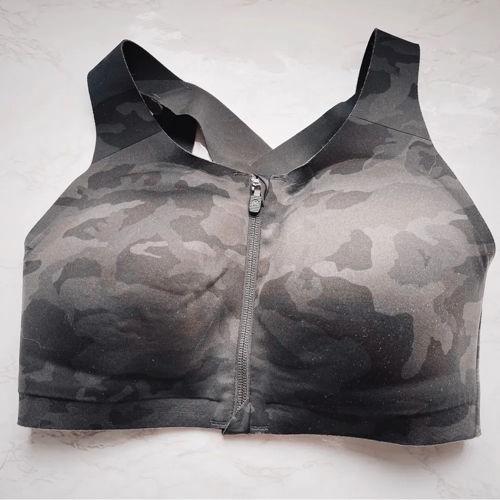Lululemon Enlite Bra Zip Front Incognito Camo Multi Grey Cross Back 32E DD - Image 4