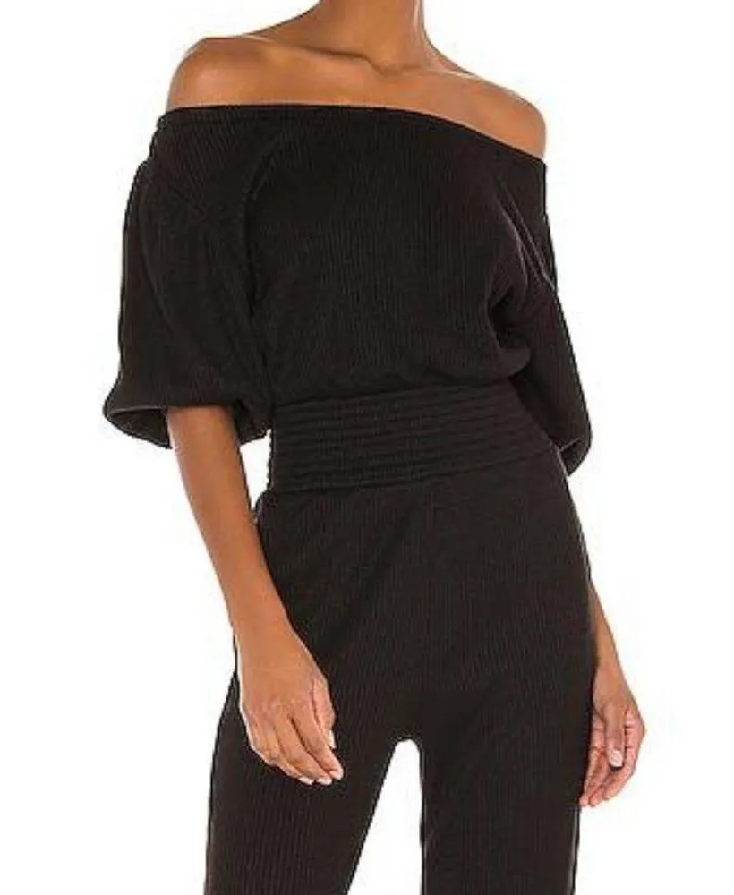 Majorelle Faye Ribbed Off Shoulder Jumpsuit in Black Size M - Image 12