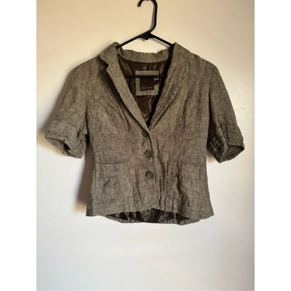 Vintage Y2K 100% Linen The Limited Women’s Button Front Blazer Top sz S Academia Brown - Image 3