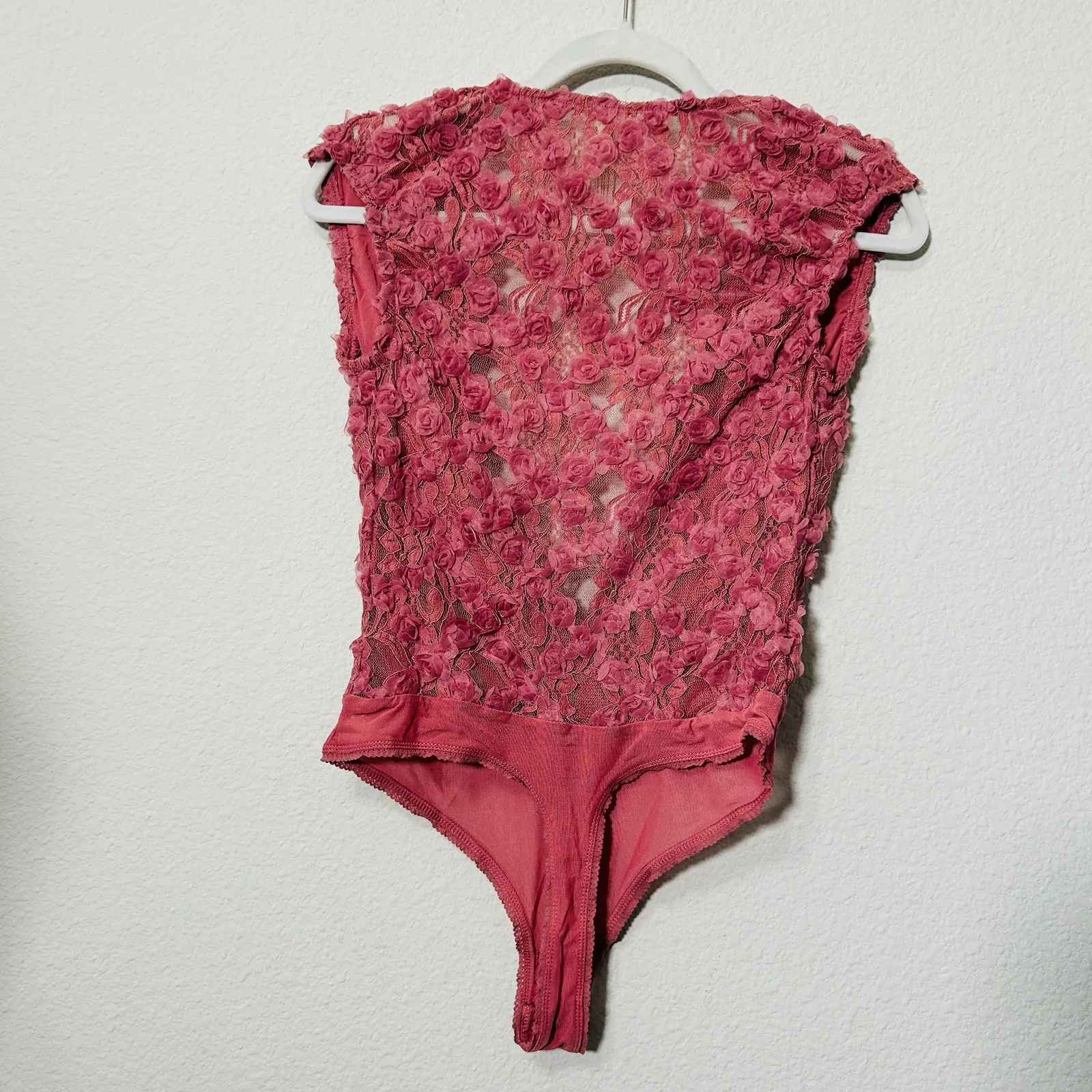 NEW Free People Intimately 2 Haute 2 Handle Pink Rosette Bodysuit Small Coquette - Image 8