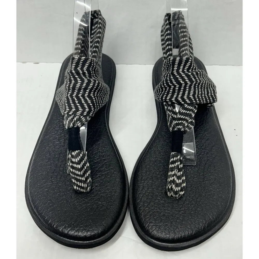 Sanuk Womens Yoga Sling Sandals Flip Flops Shoes Charcoal White Chevron Size 9 - Image 2