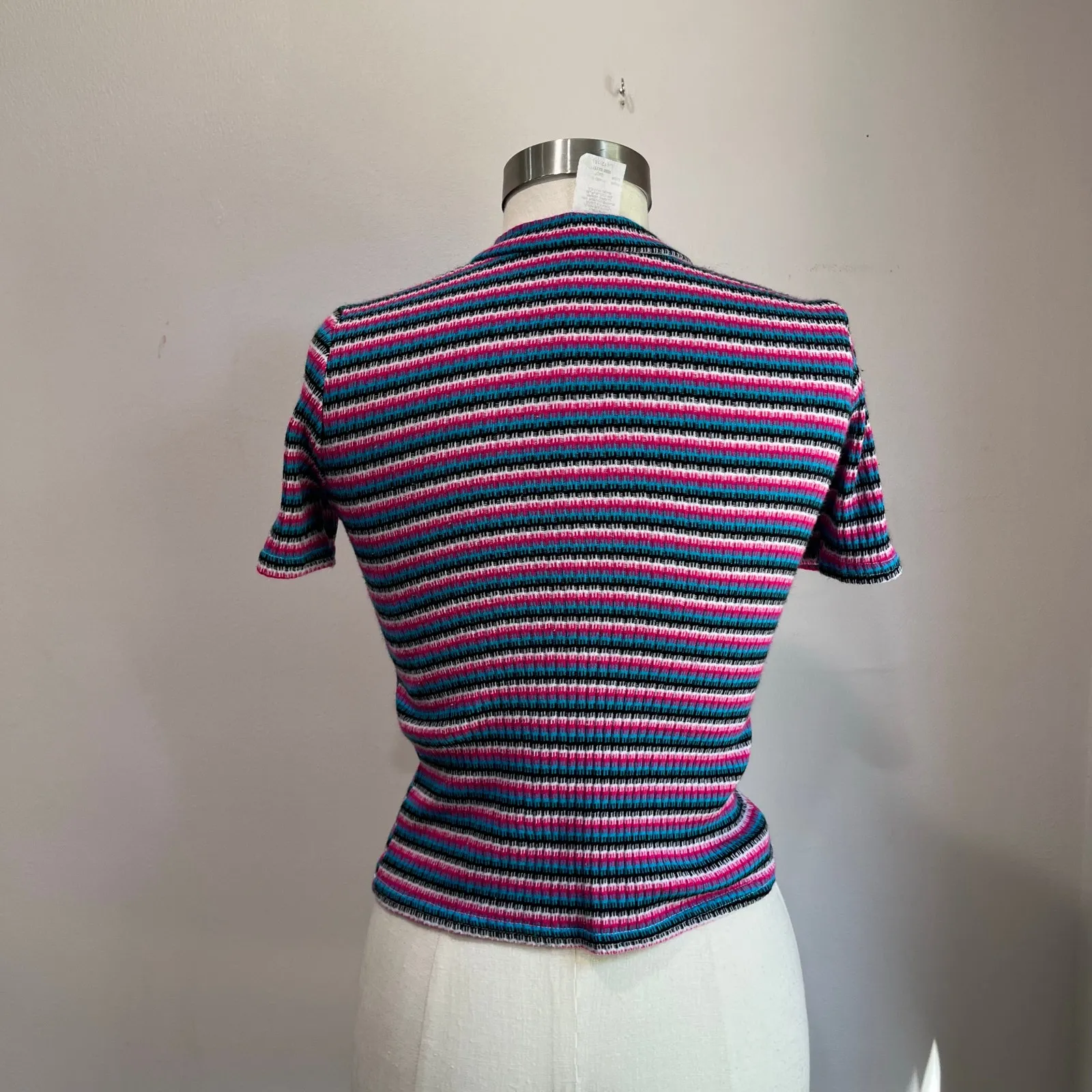 Y2K Vintage Striped Ribbed Cropped Half Zip Heart Charm Juniors Size L (12 - Image 3