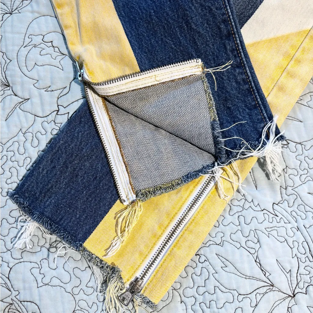 LEVI’S Premium Moto Color Block Crop Raw Edge Button Fly Jeans Sz 27/28🧡 - Image 3