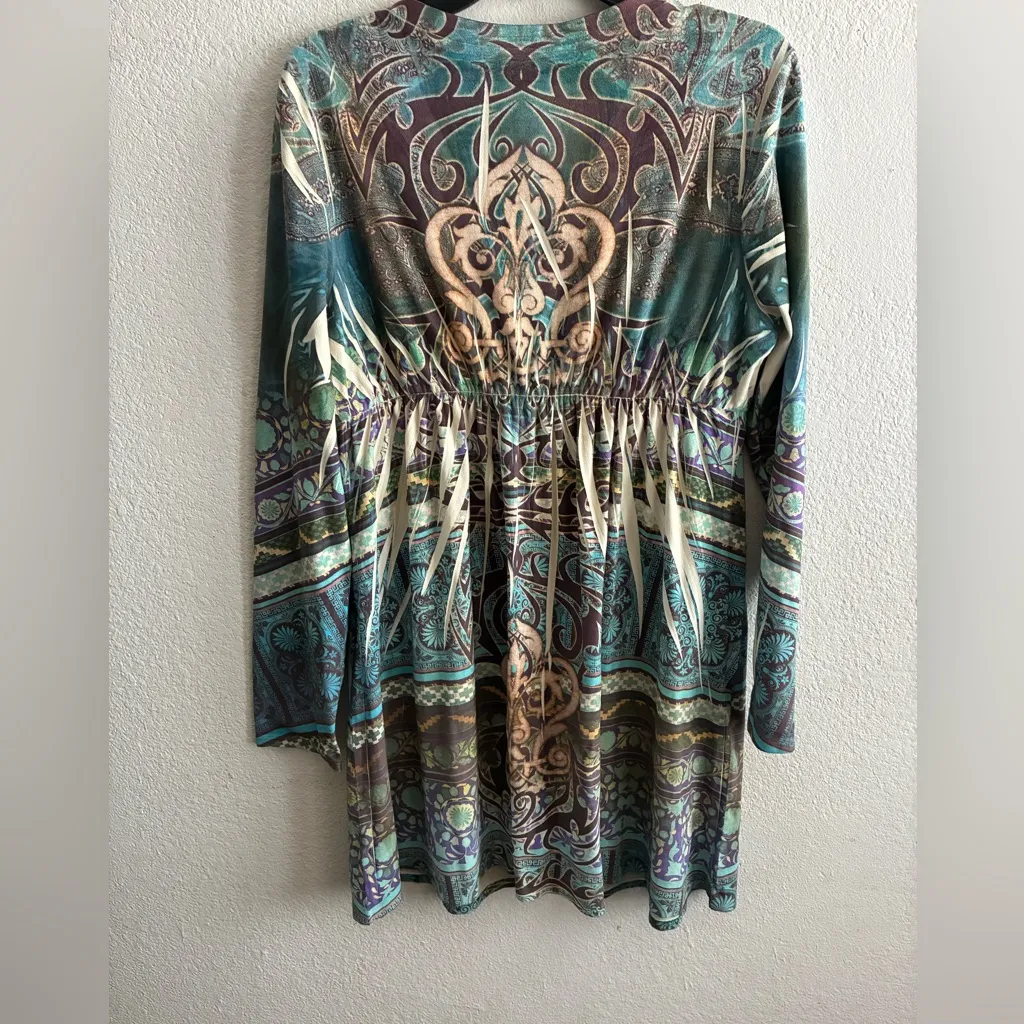 Justified Bohemian Elegant Multicolor Patterned Righstones Details Cardigan XL Blue - Image 2