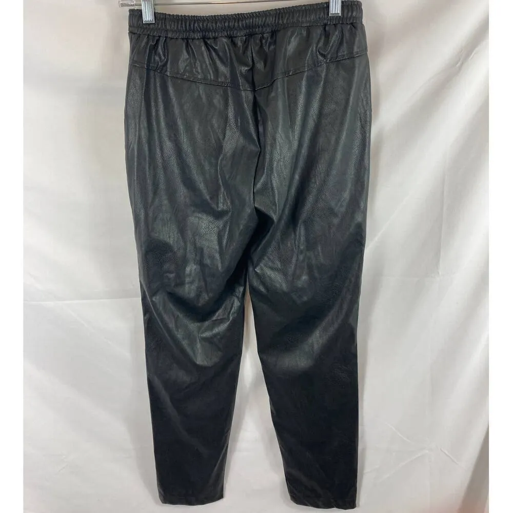 NWT Max Studio Black Faux Leather Pull On Drawstring Waist Pants size medium - Image 6