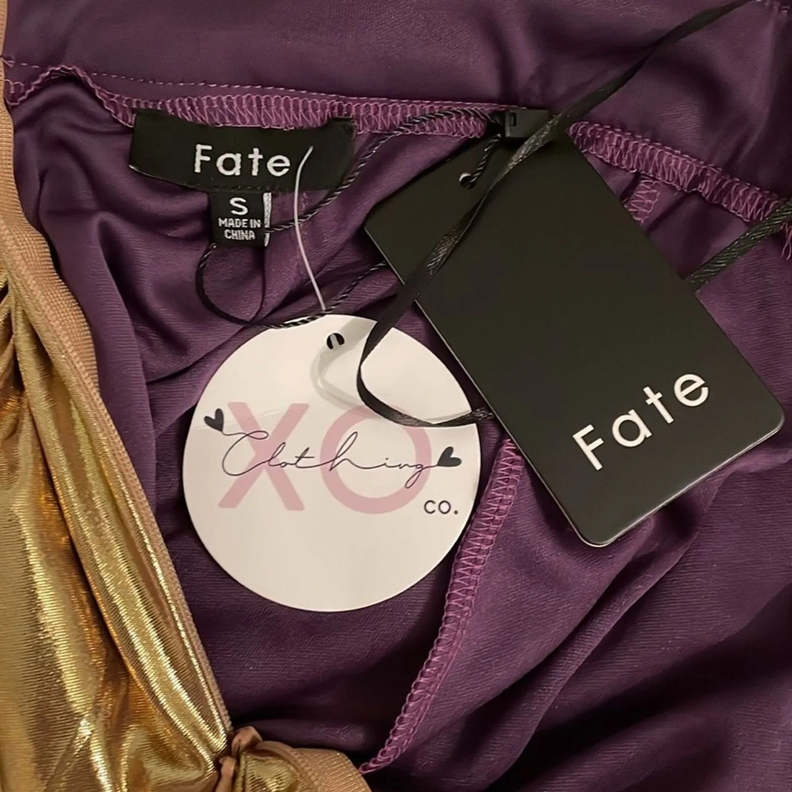 Fate Metallic Gold Cocktail Party Dress Womens Size Small NEW Glam - Image 2