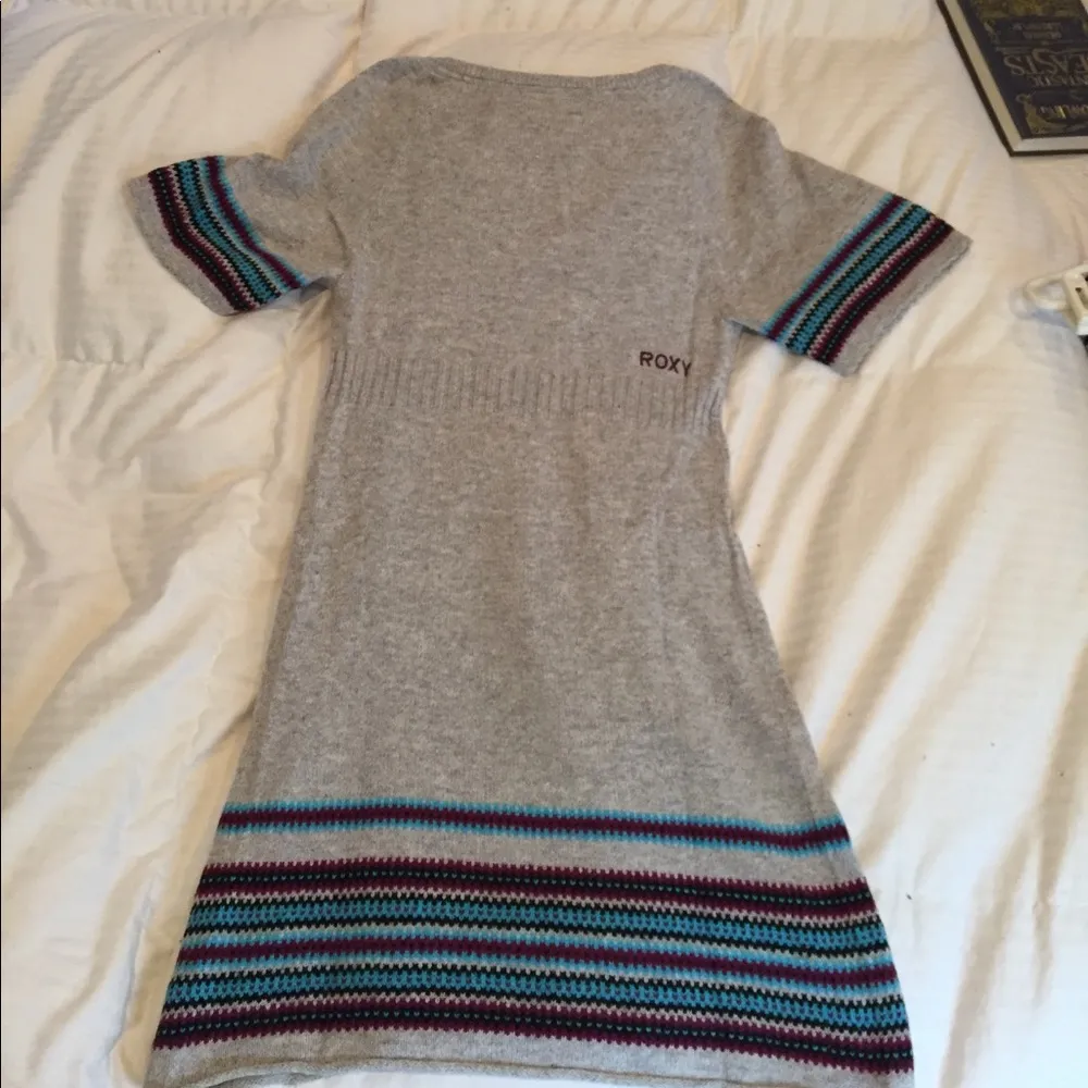 Roxy Grey Sweater Tunic Mini Dress S striped blue purple surfer beach surf gray - Image 3