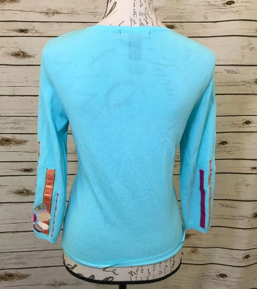 Blue Vintage Friends Floral Ribbon Spring Cardigan Size M - Image 7